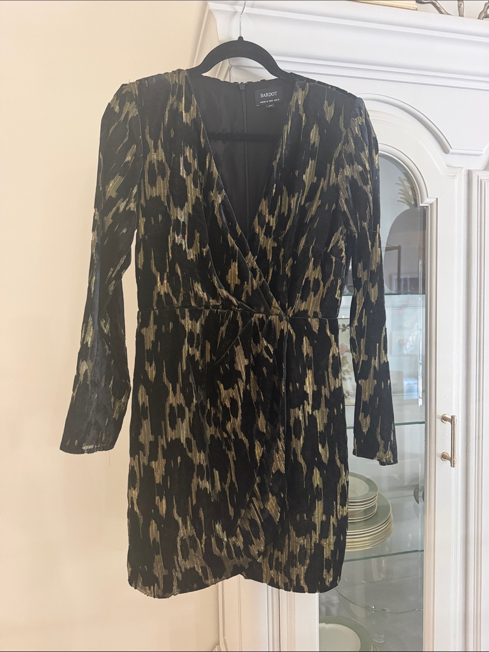 Bardot Black and Gold Abstract Wrap Mini Dress